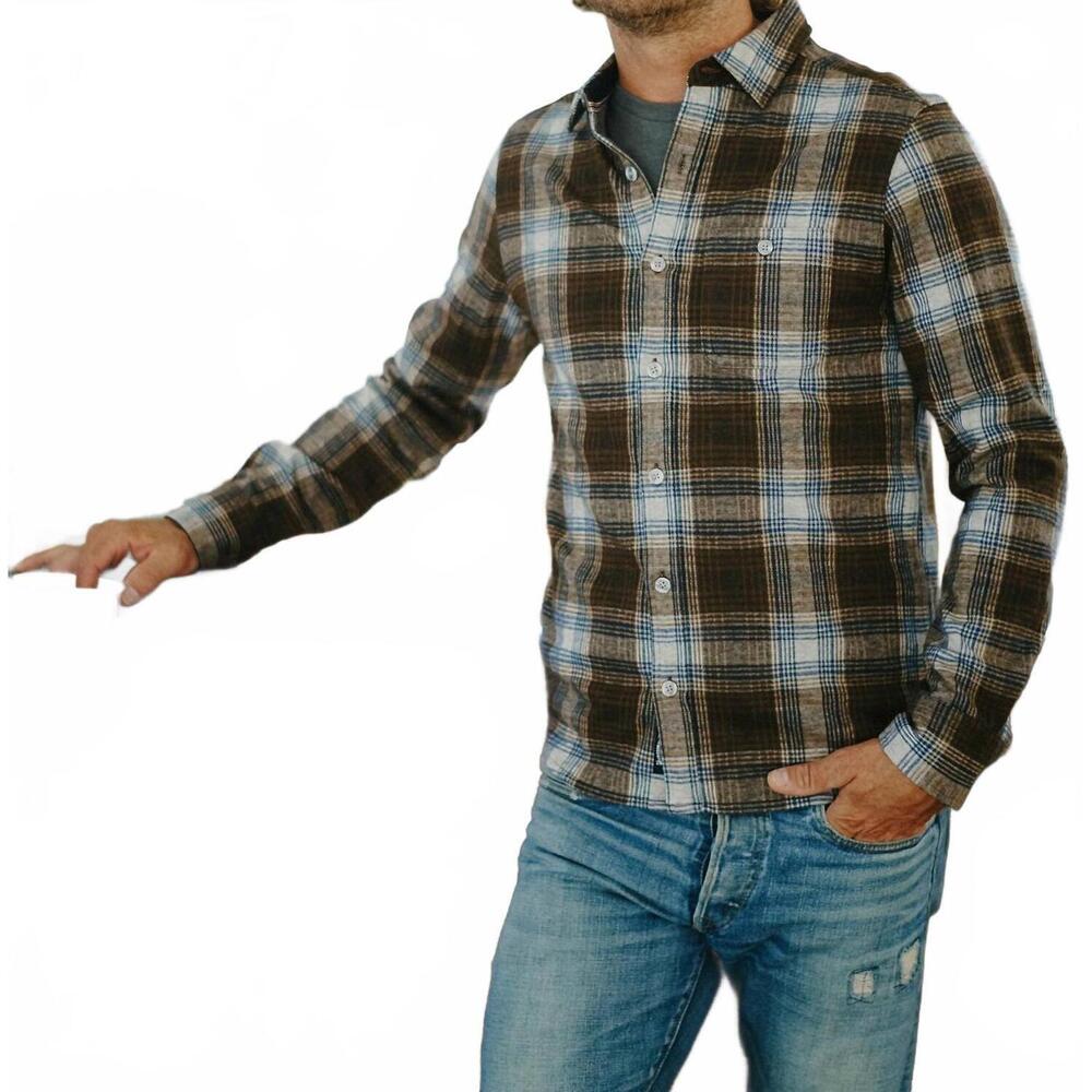 NEW FLAGS & ANTHEM trimble flannel shirt in brown/tan/navy